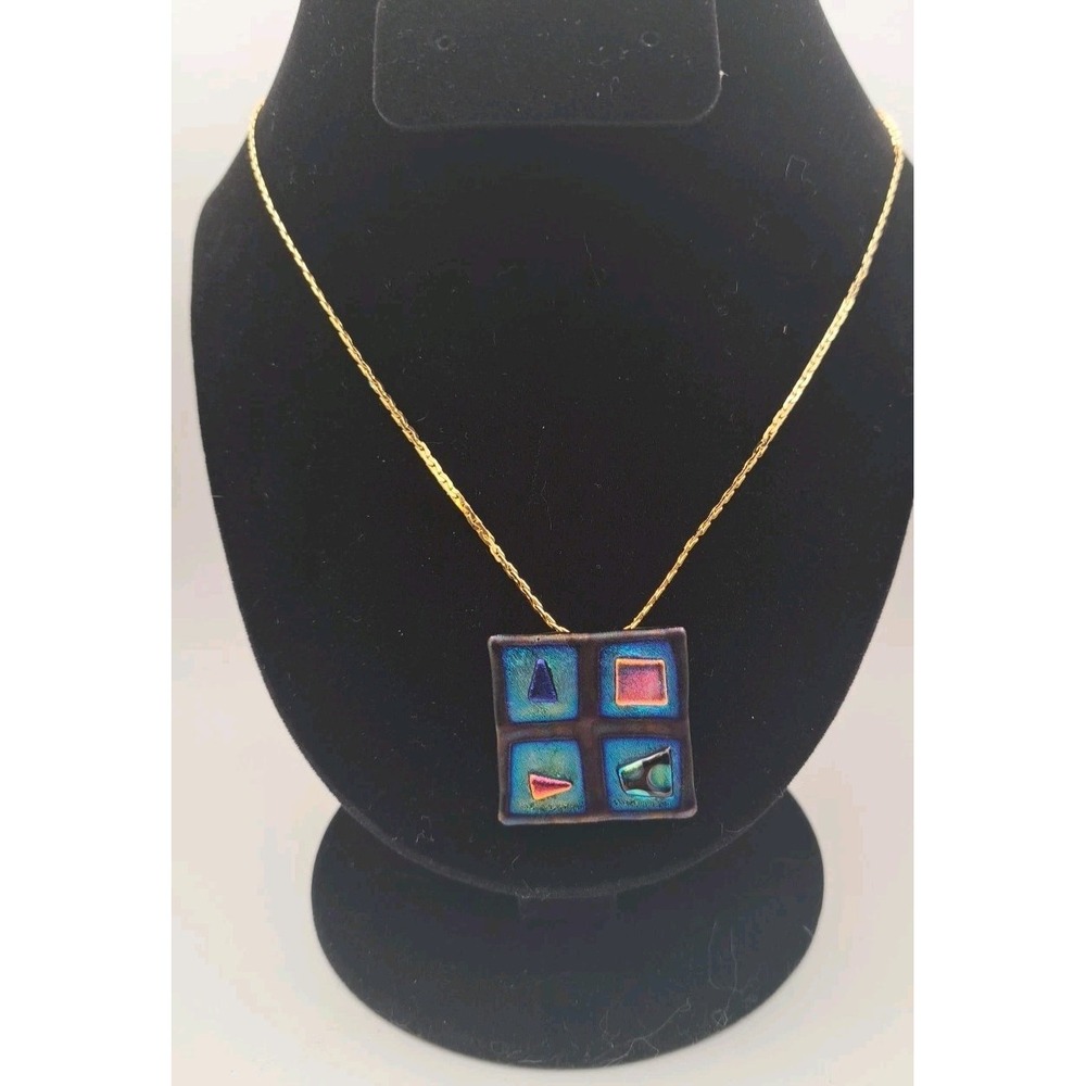 Fused Glass 2" Brooch / Pendant, Artisan Made - Unique and 22" Chain Brooch neck